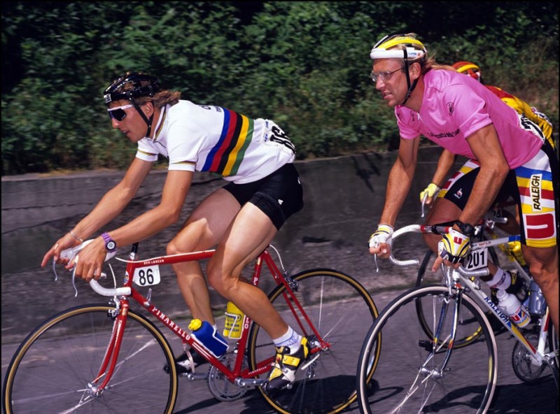 Maurizio Fondriest In the World Champion's Rainbow jersey and Lauren Fignon
